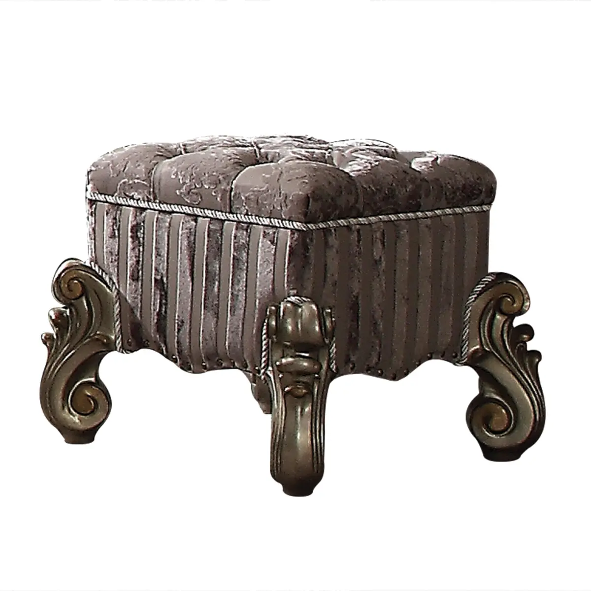 Versailles Fabric & Antique Platinum Vanity Stool 1