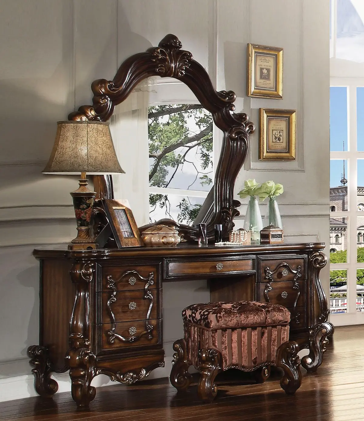 Versailles Cherry Oak Vanity Desk 1