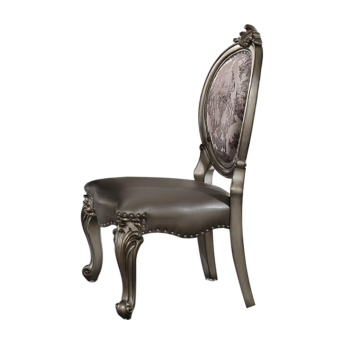 Versailles Silver Pu & Antique Platinum Side Chair 1