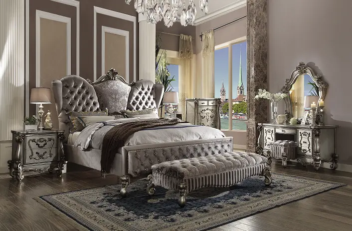 Versailles Velvet & Antique Platinum Queen Bed 1