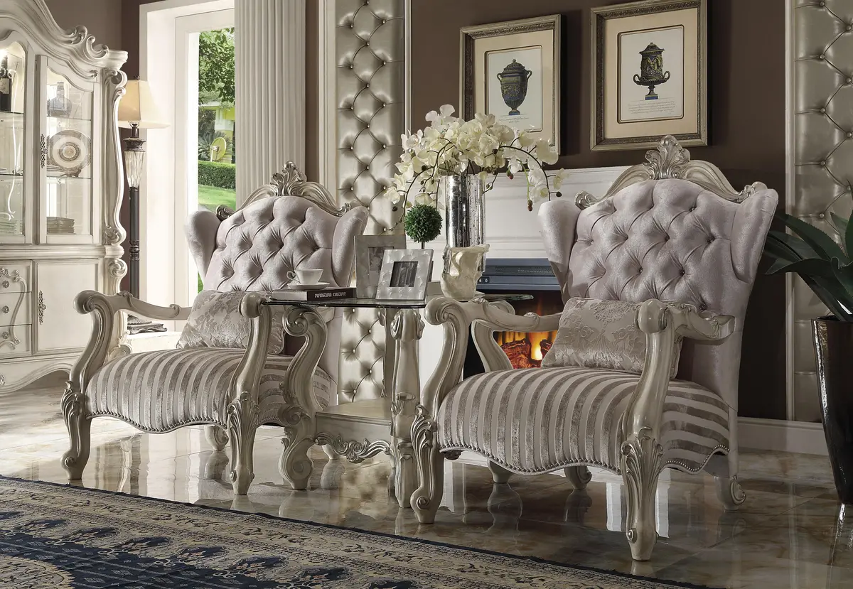 Versailles Ivory Velvet & Bone White Chair & 1 Pillow 1