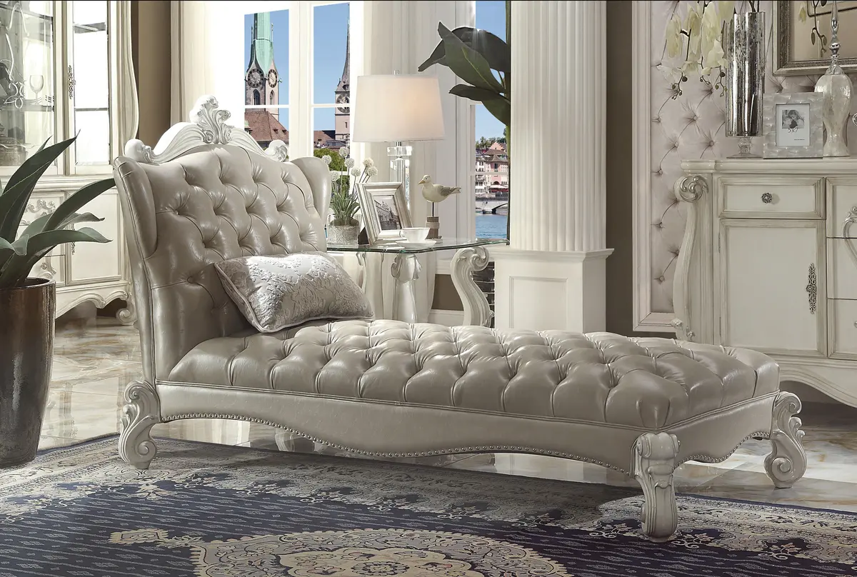 Versailles Vintage Gray Pu & Bone White Chaise & Pillow 1