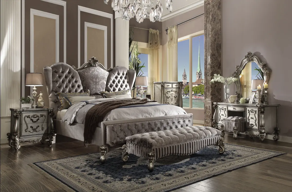 Versailles Velvet & Antique Platinum California King Bed 1