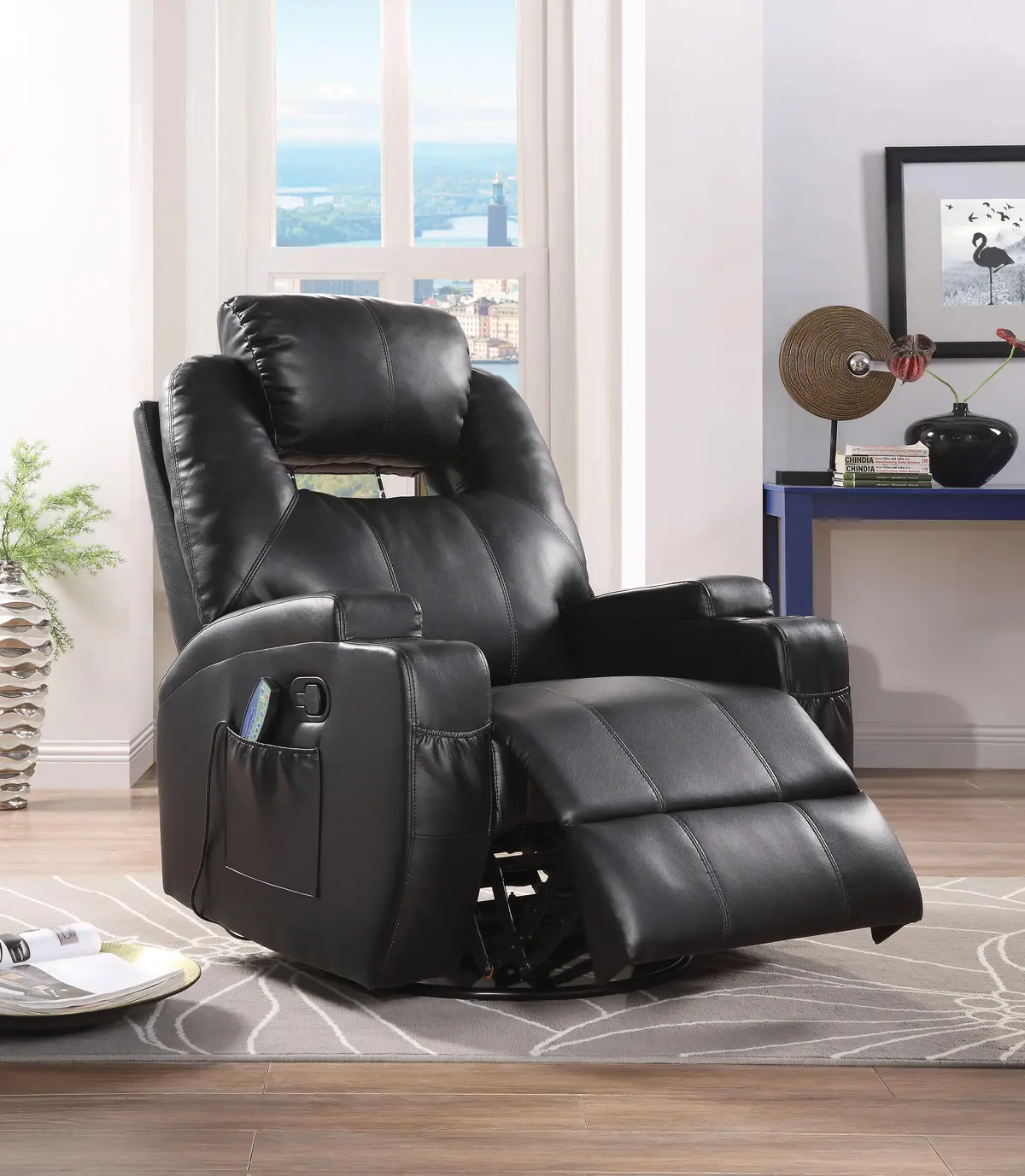 Waterlily Black Pu Rocker Recliner (Motion) 1