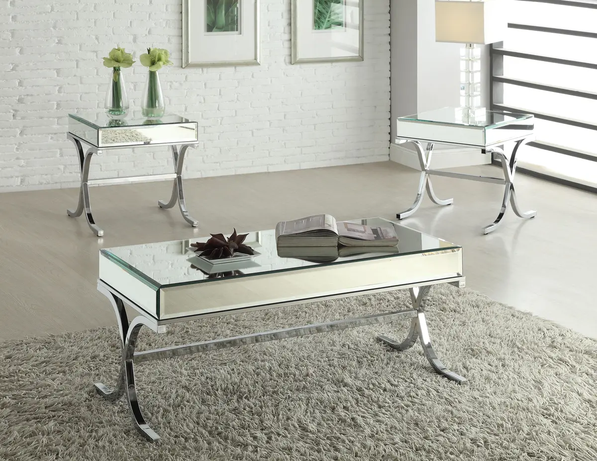 Yuri Mirrored Top & Chrome Coffee Table 1
