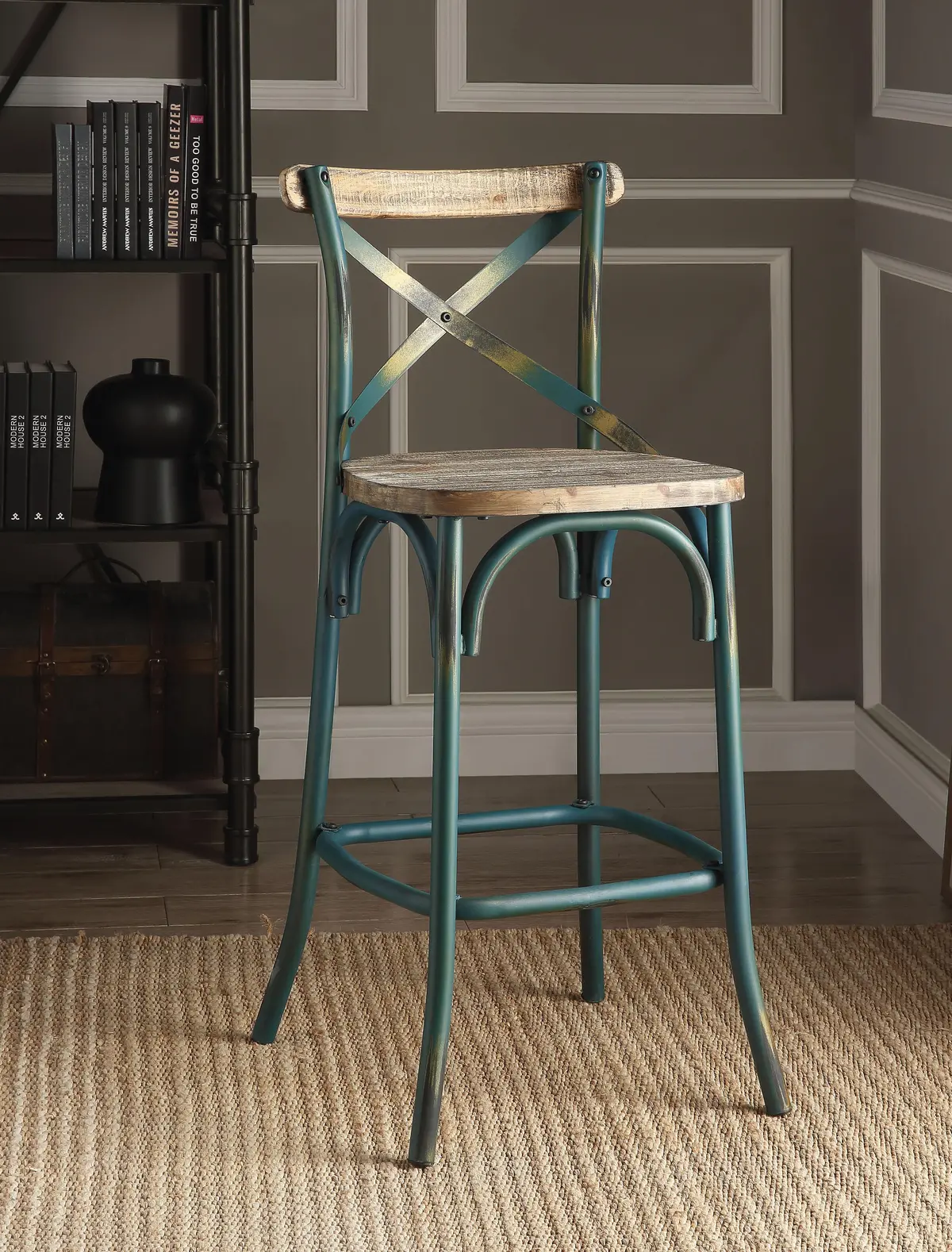 Zaire Antique Turquoise & Antique Oak Bar Chair (1Pc) 1