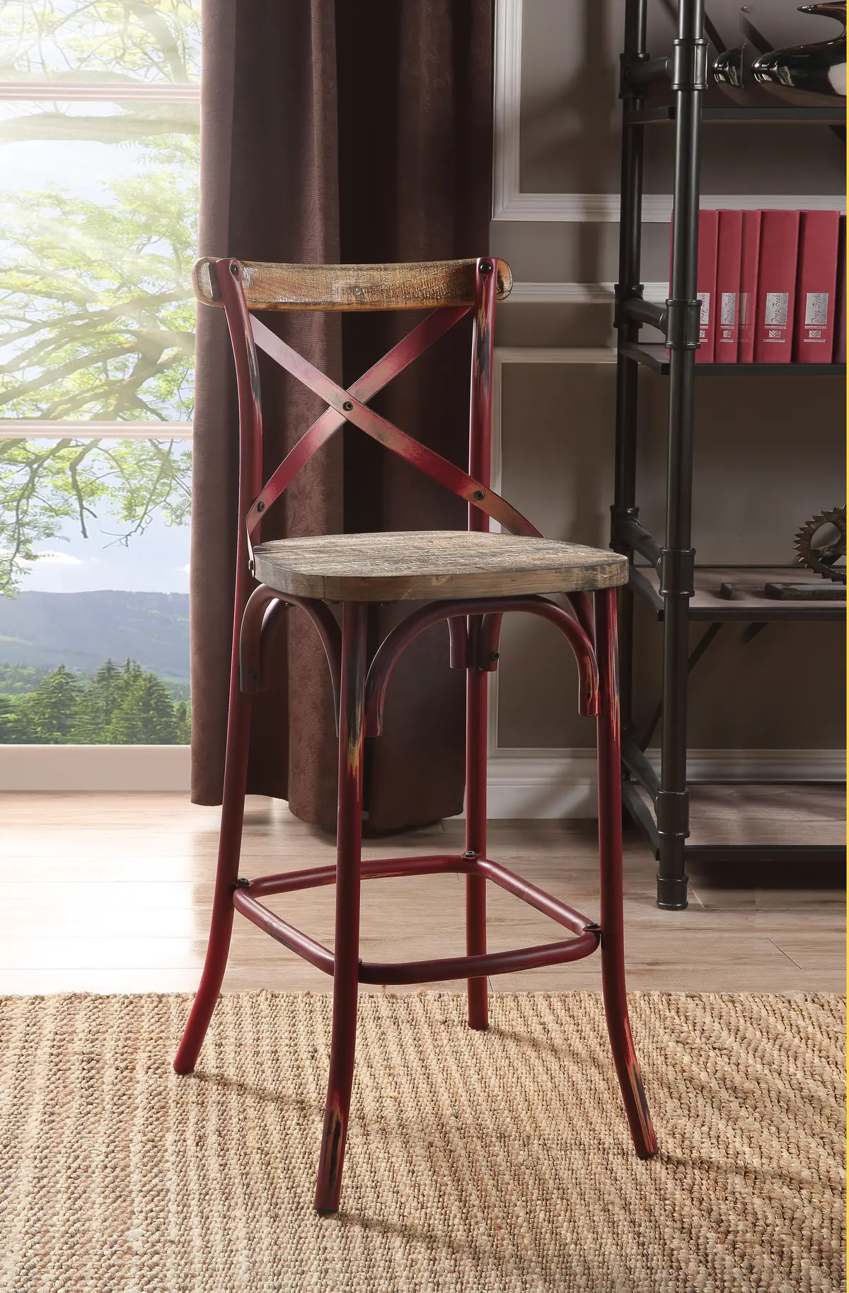 Zaire Antique Red & Antique Oak Bar Chair (1Pc) 1