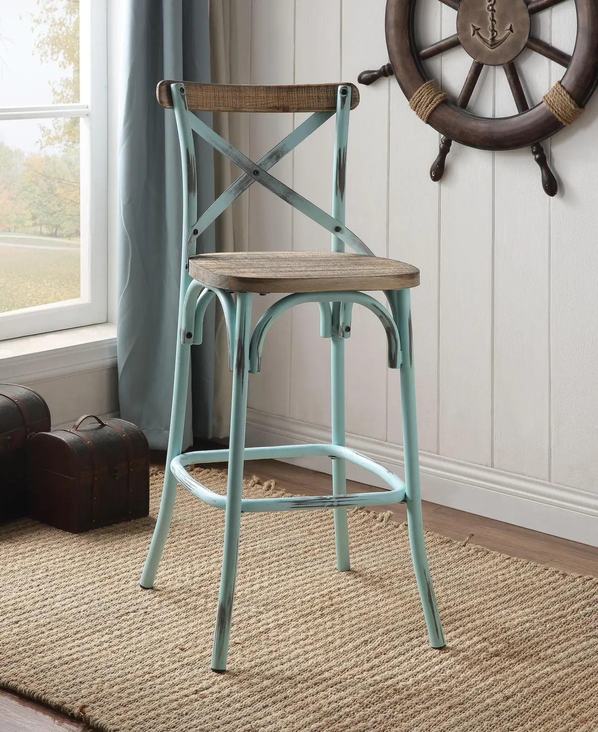 Zaire Antique Sky & Antique Oak Bar Chair (1Pc) 1