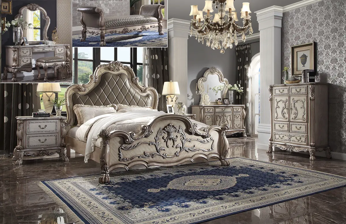Dresden Vintage Bone White & Pu California King Bed 1