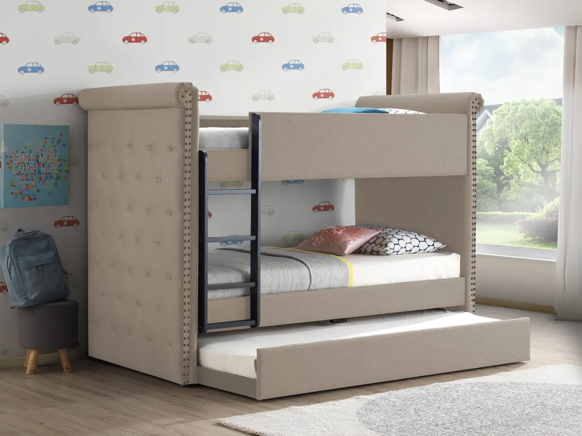 Romana Ii Beige Fabric Bunk Bed & Trundle (Twin/Twin) 1
