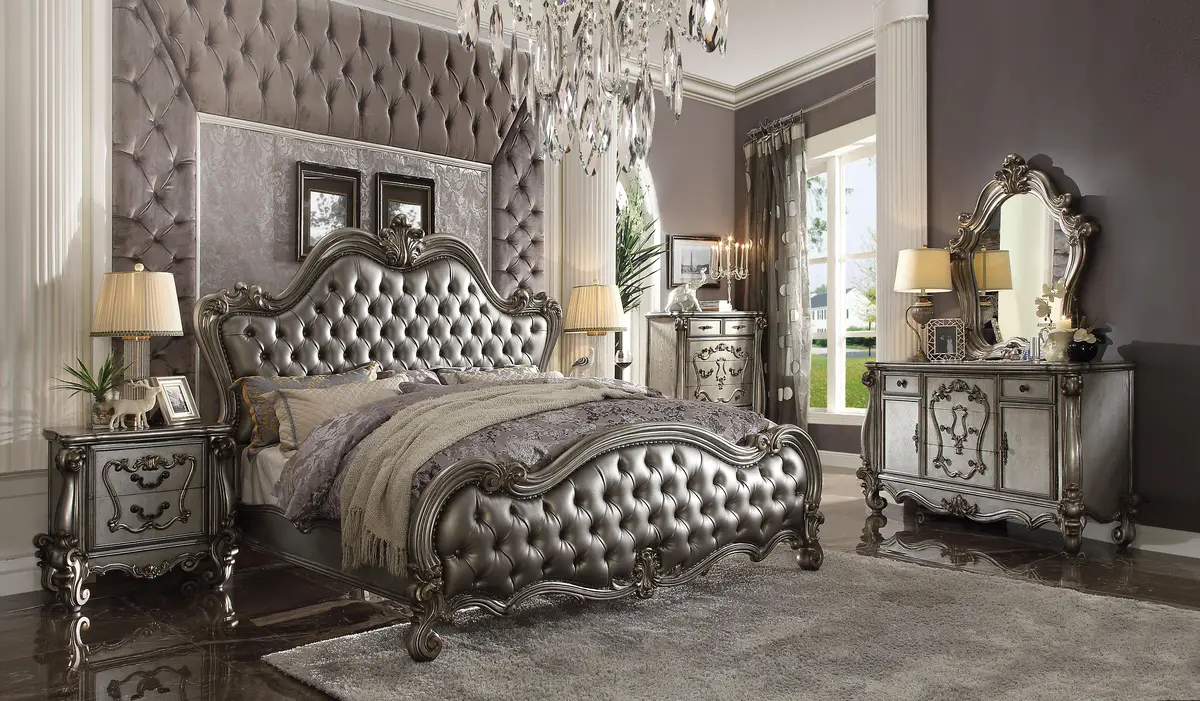 Versailles Ii Silver Pu & Antique Platinum California King Bed 1