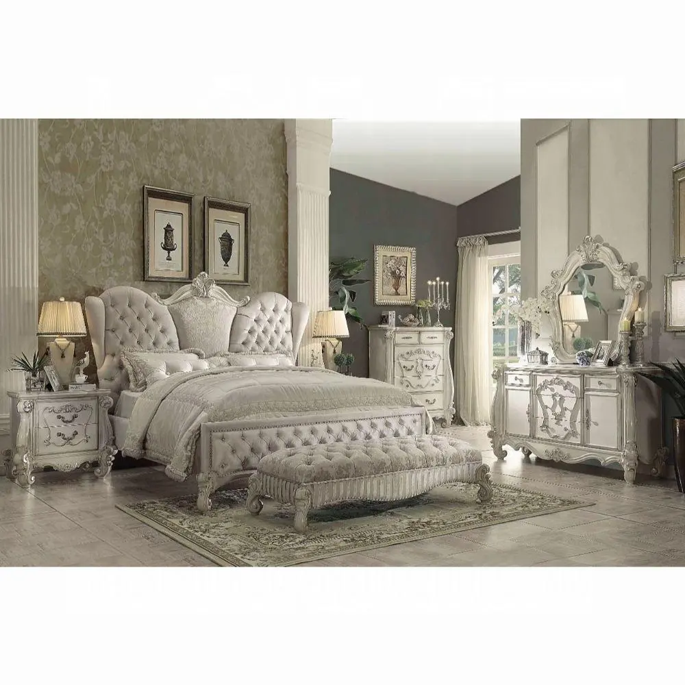 Versailles Ivory Velvet & Bone White Queen Bed 1