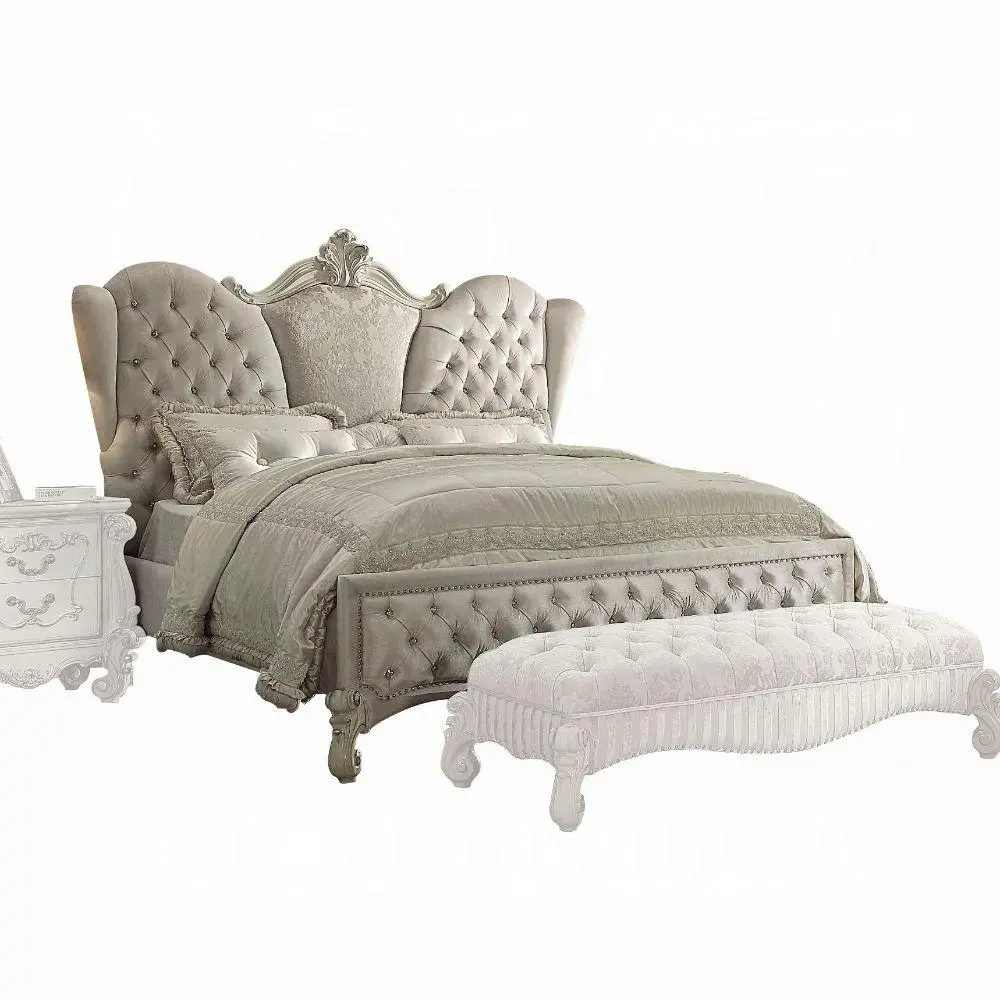 Versailles Ivory Velvet & Bone White California King Bed 1