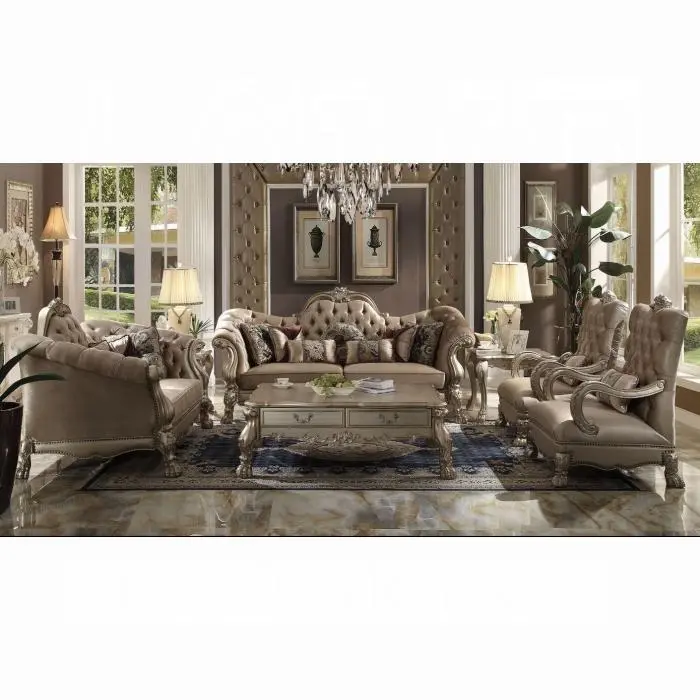 Dresden Bone Velvet & Gold Patina Sofa W/7 Pillows 1
