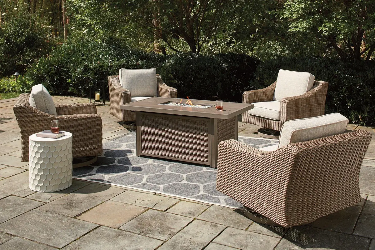 Beachcroft Beachcroft Fire Pit Table With Four Nuvella Swivel Lounge Chairs 1