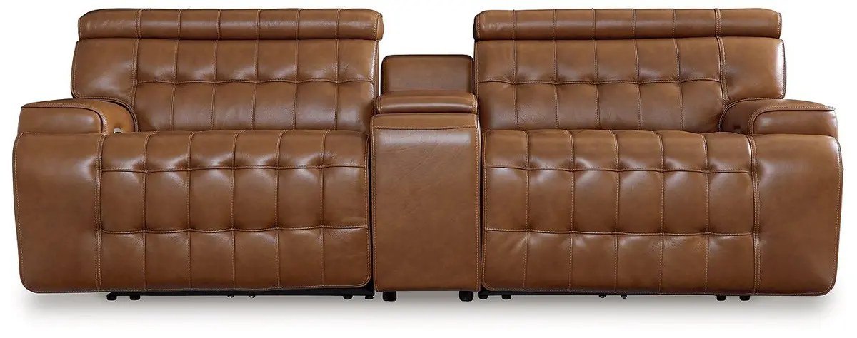 Temmpton Dual Power Leather Reclining Modular Loveseat With Console 1