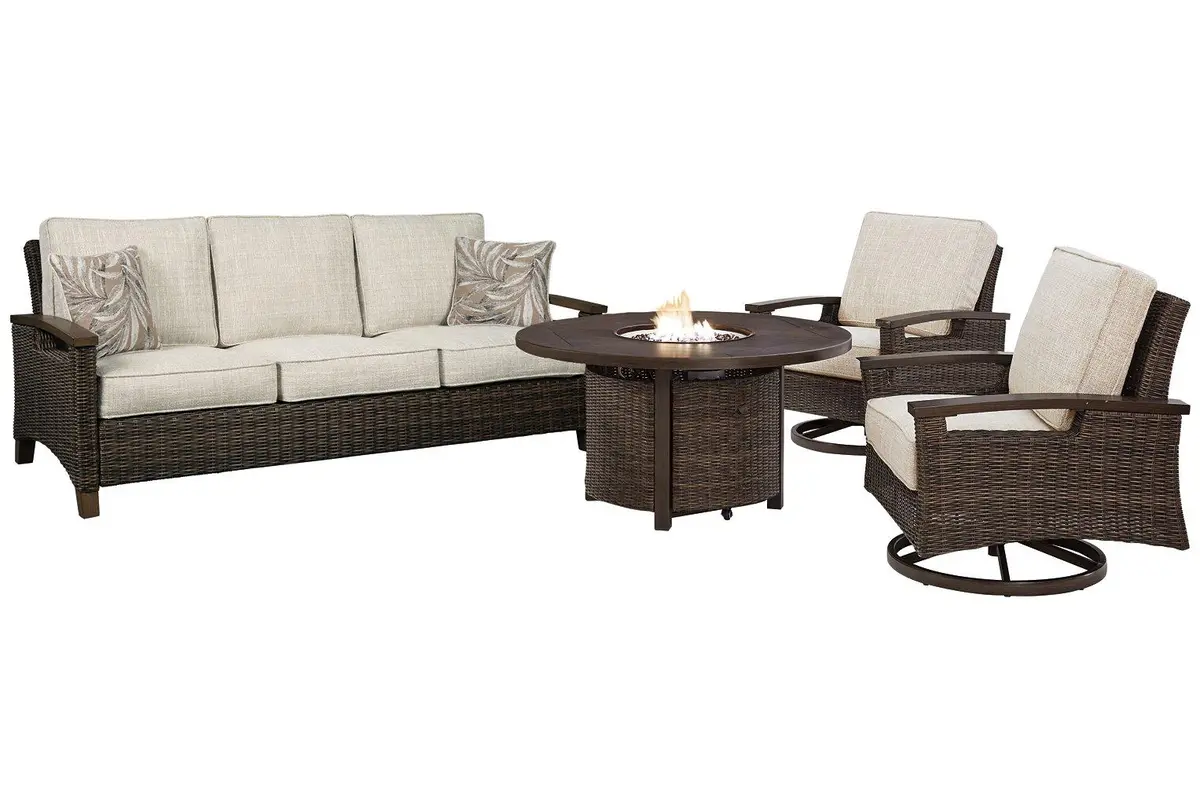 Paradise Trail Outdoor Sofa, Lounge Chairs And Fire Pit Table 1