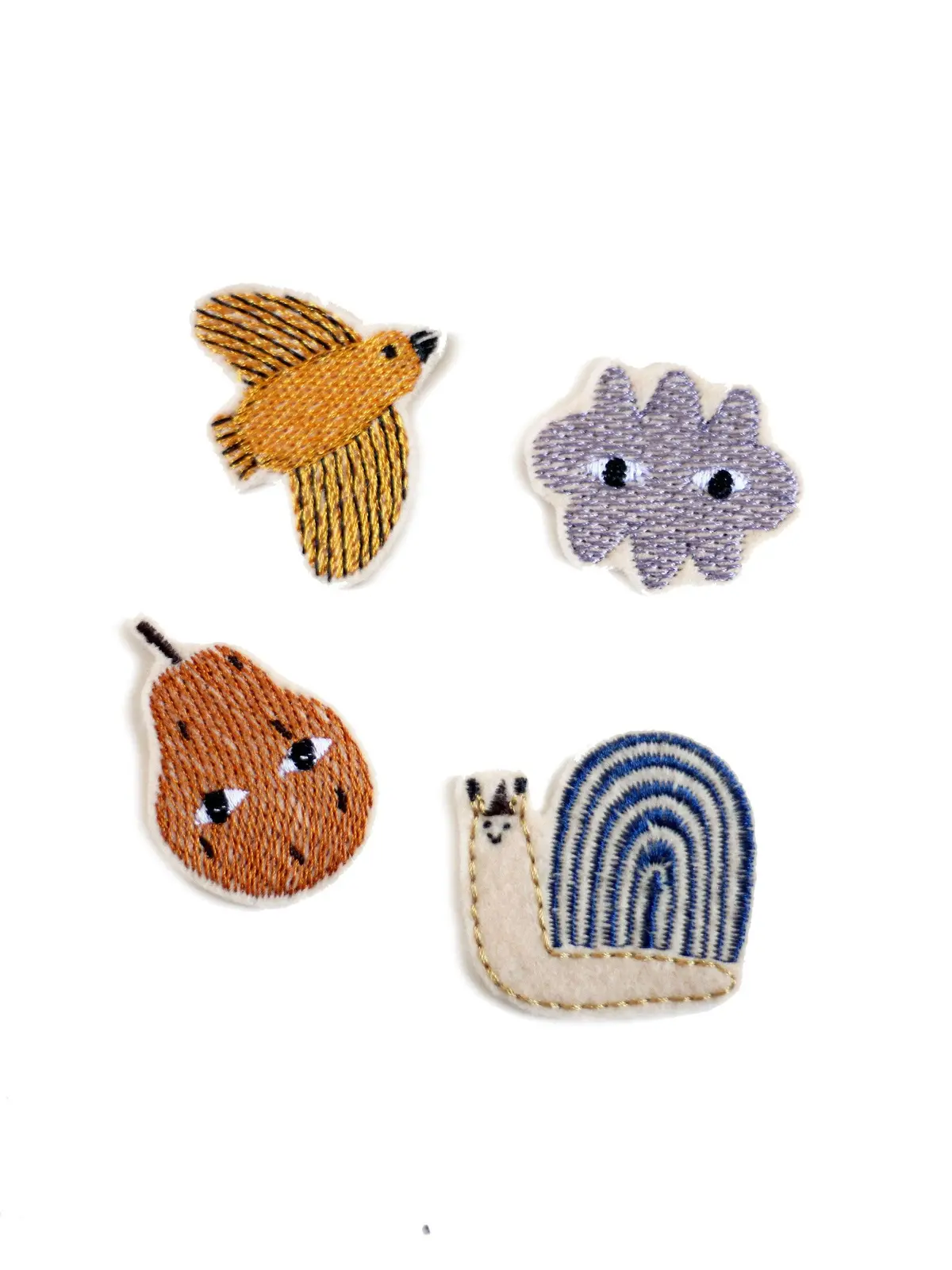 Aufnäher Set "Schnecke, Birne, Wolke, Vogel" 1
