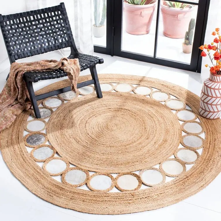 Coffman - Round Jute Beige Gray Rug 1