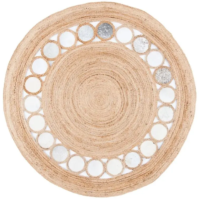 Coffman - Round Jute Beige Gray Rug 3