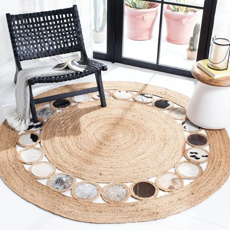 Cooke- Round Jute Beige Silver Rug 1