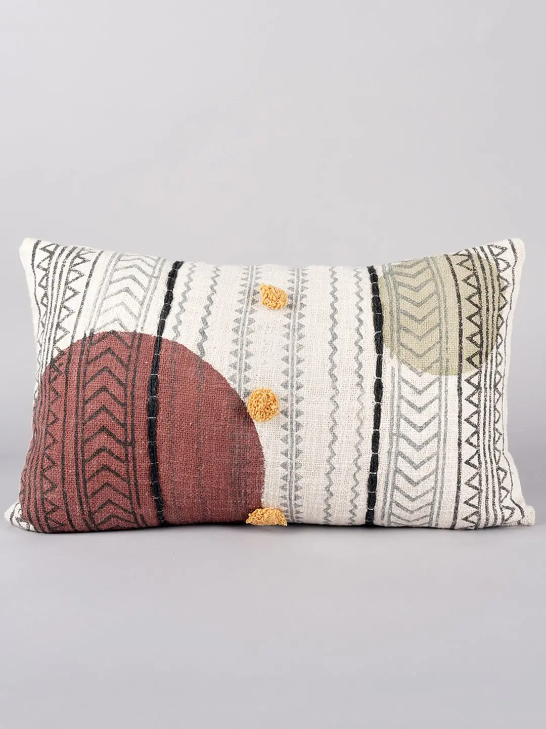 Circular Line Matrix - Block Printed Lumbar Cushion Cover 1