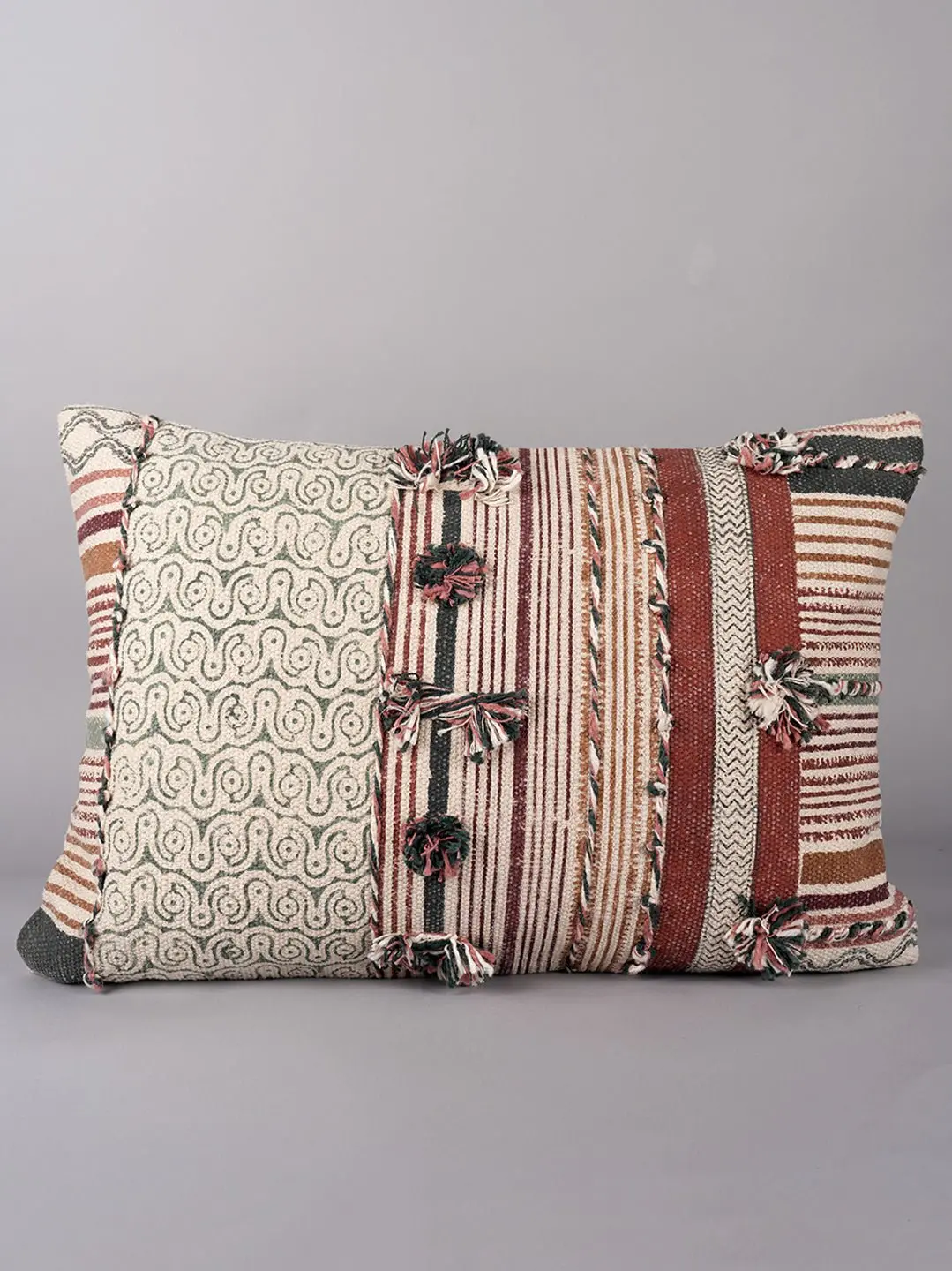 Elegance - Block Printed & Tufted Lumbar Cushion Cover 1