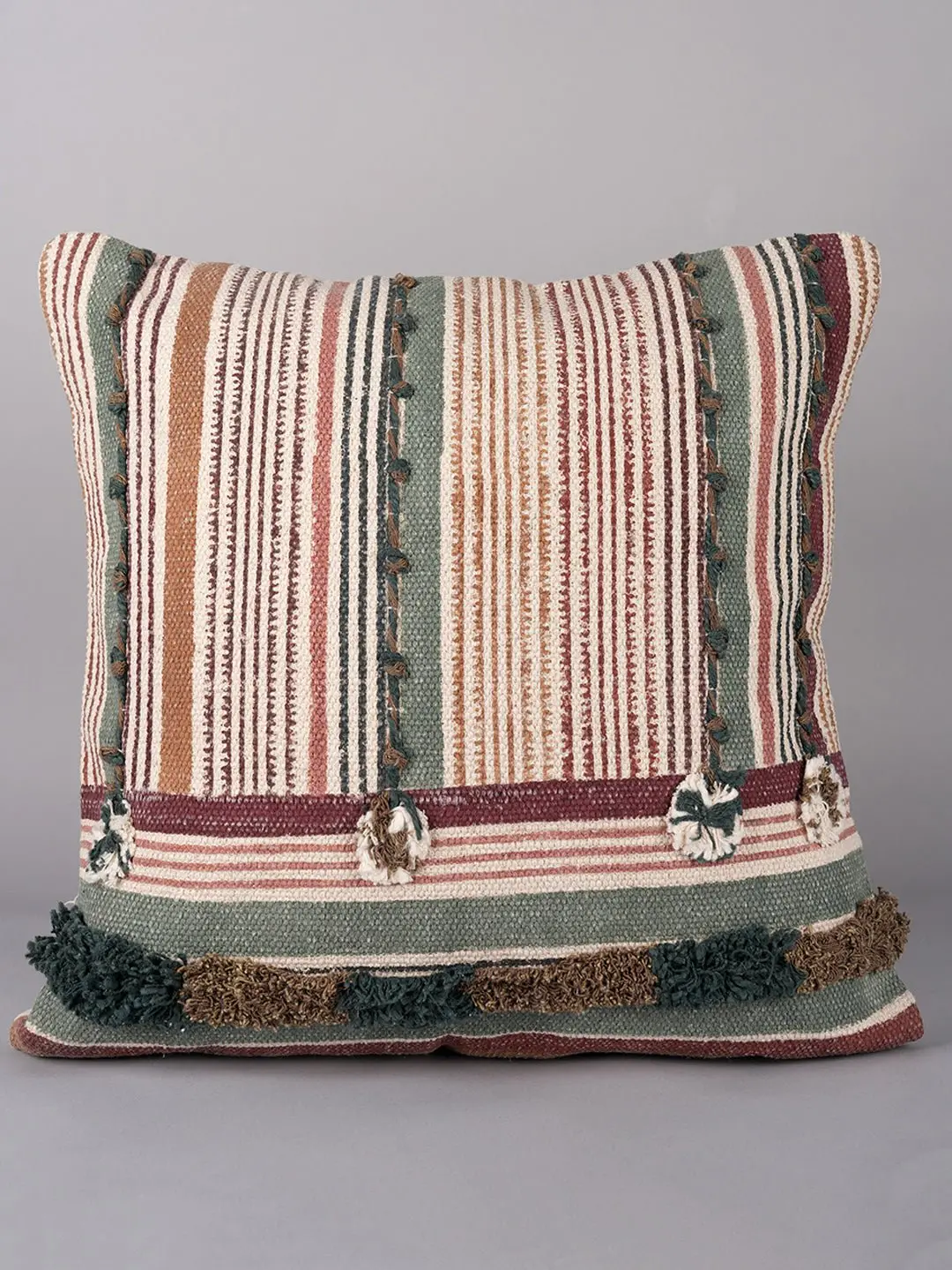 Linear Tufted Elegance - Block Printed Square Cushion Cover 1