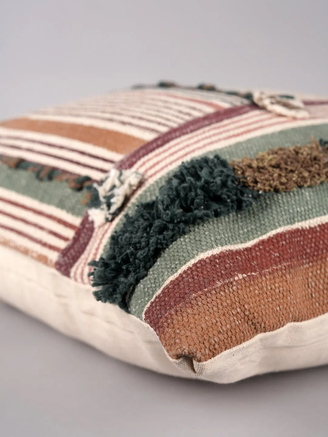 Linear Tufted Elegance - Block Printed Square Cushion Cover 2