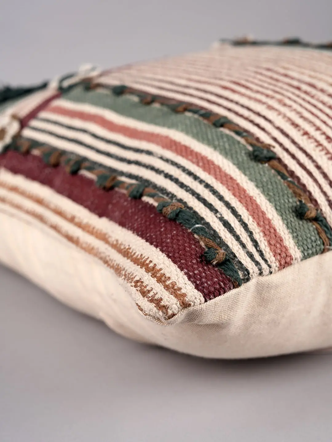 Linear Tufted Elegance - Block Printed Square Cushion Cover 3