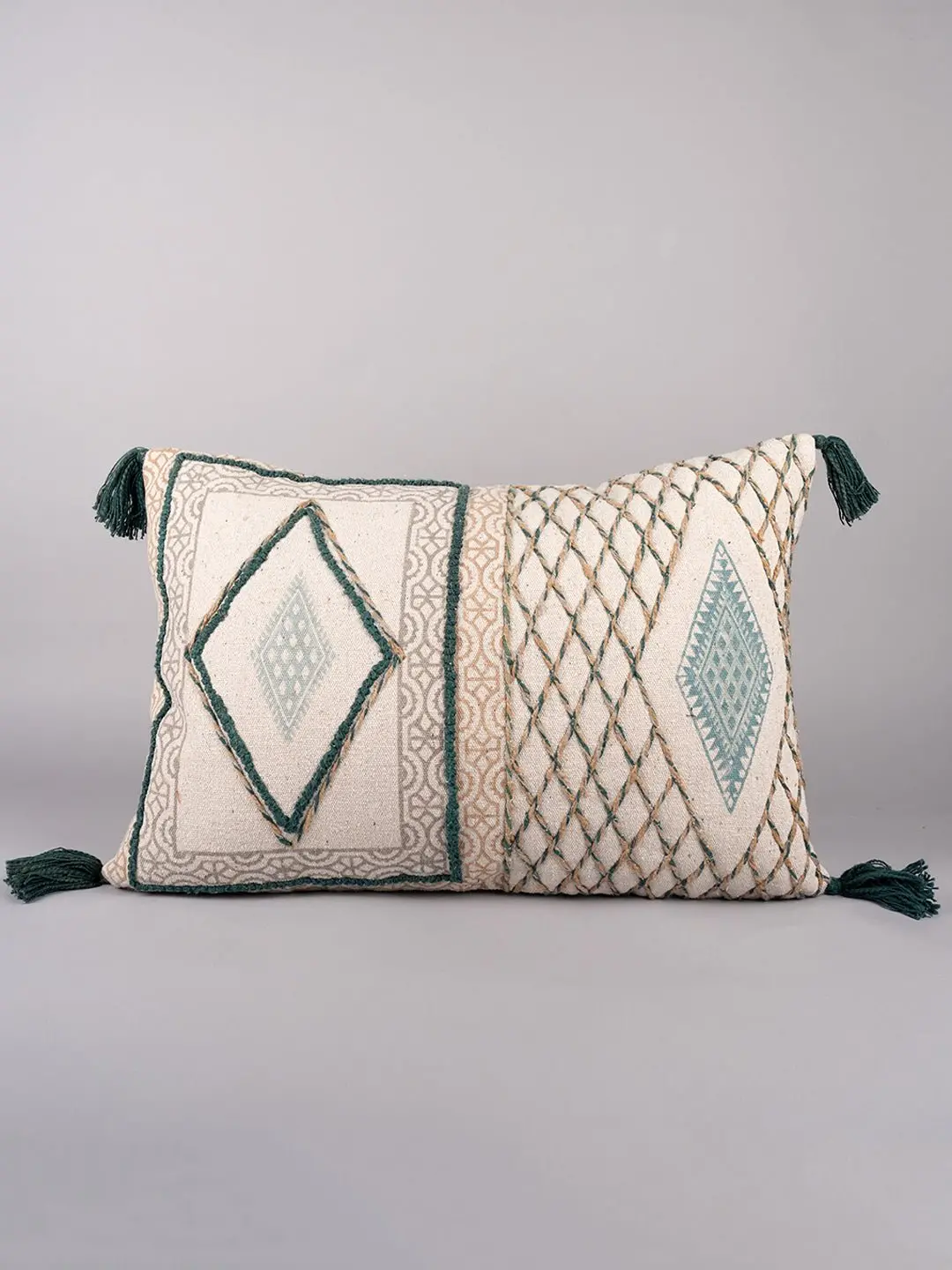 Artful Threaded Patterns - Block Printed Lumbar Cushion Cover 1