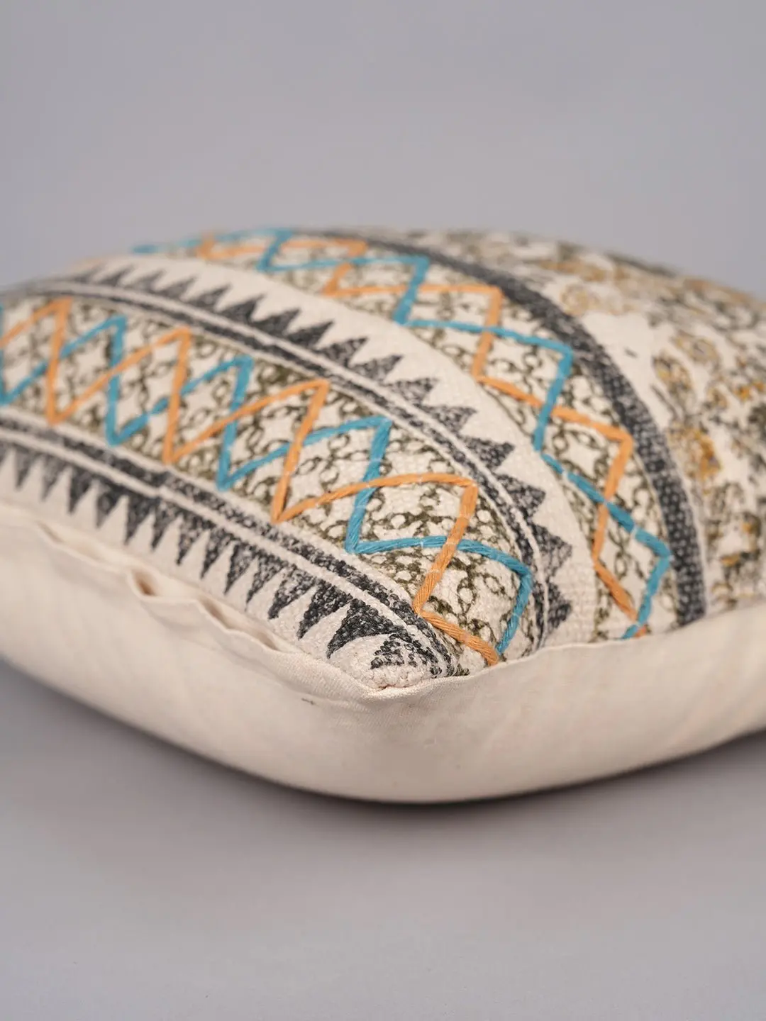 Artful Petal Whispers - Block Printed Square Cushion Cover 2