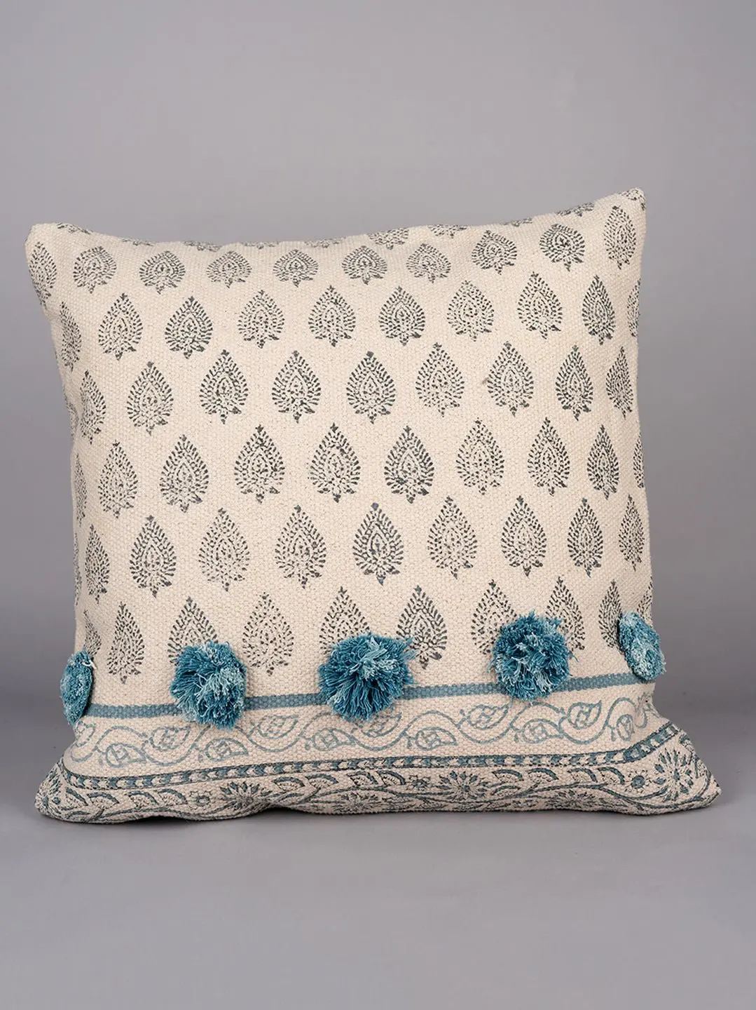 Azure Elegance - Block Printed Square Cushion Cover 1