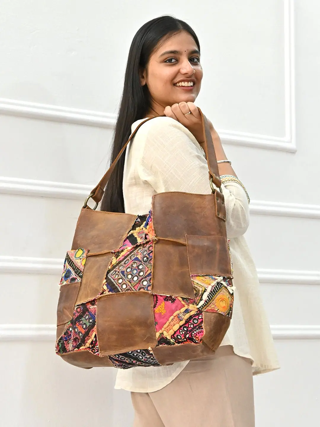 Vagator - Vintage Fabric & Leather Patchwork Hand Bag 1