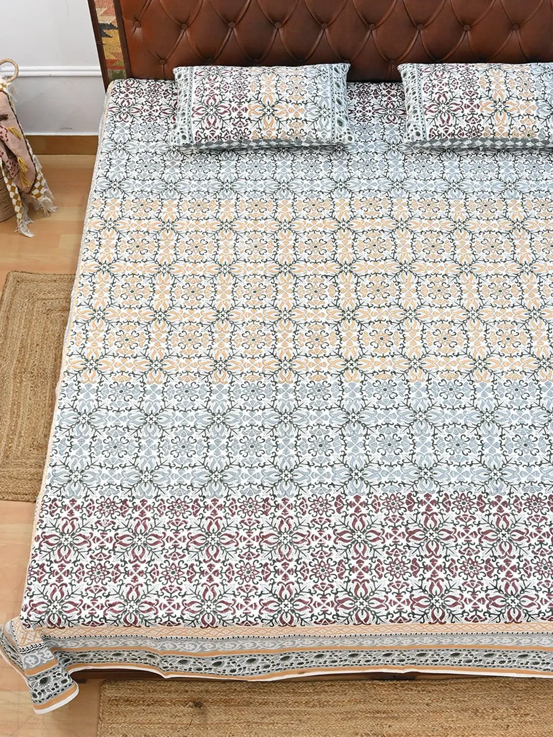 Suhani Jaal Floral Cotton Printed Double Bedsheet With Pillow 1
