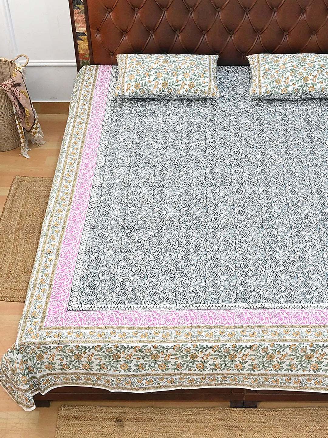 Chintz Floral Cotton Printed Double Bedsheet With Pillow 1