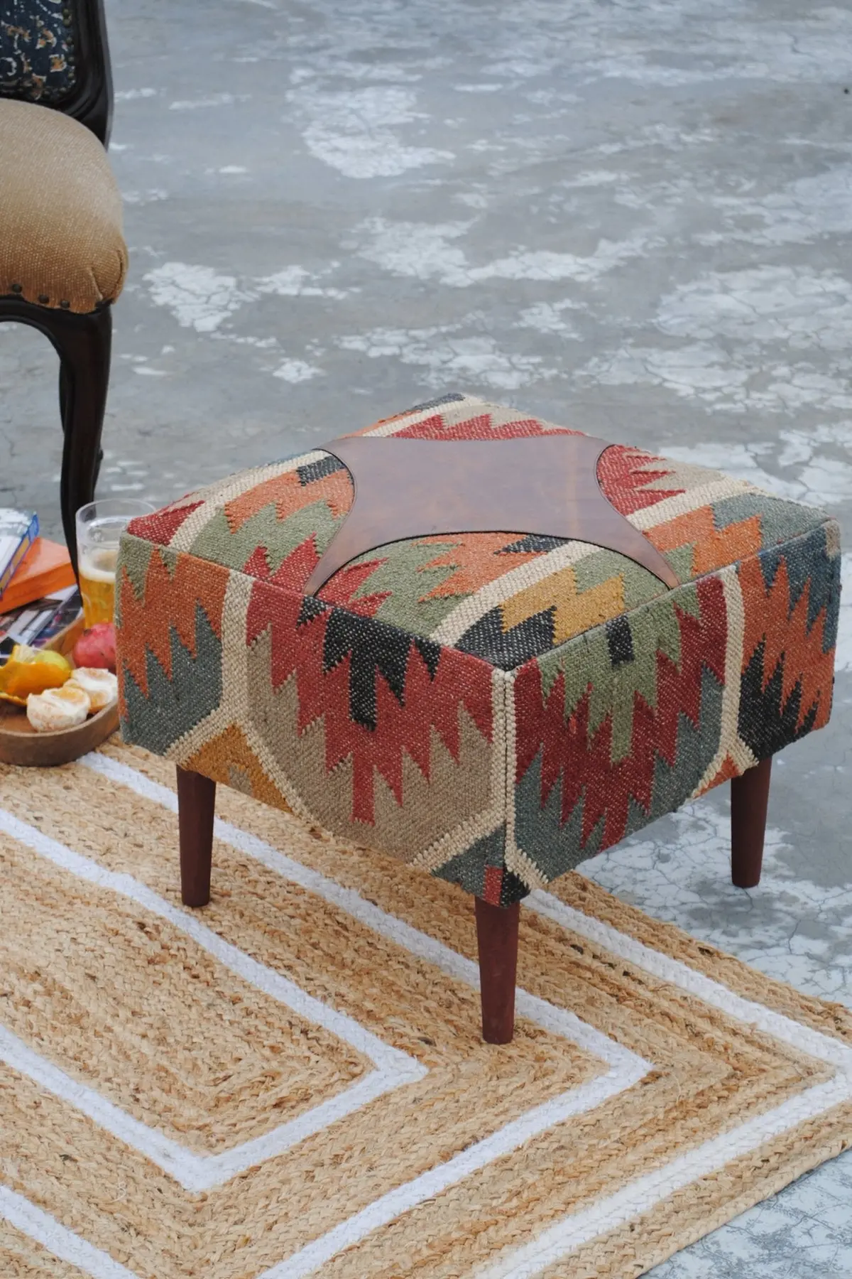 Rajah - Kilim & Leather Ottoman 2