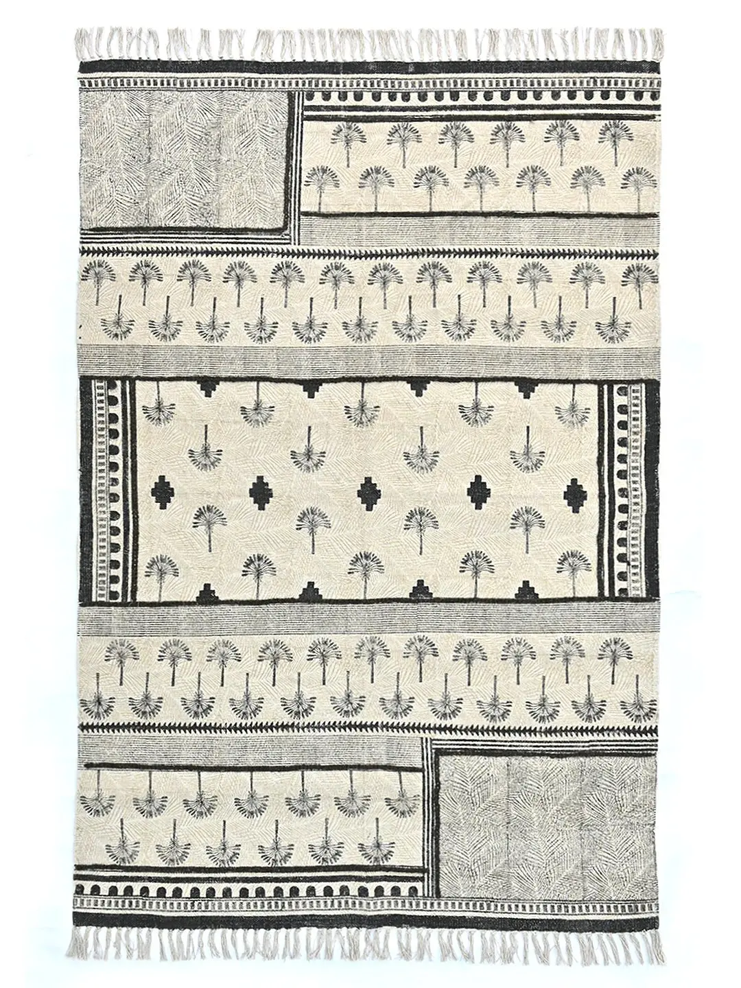Palms Block Printed Cotton Rug 1