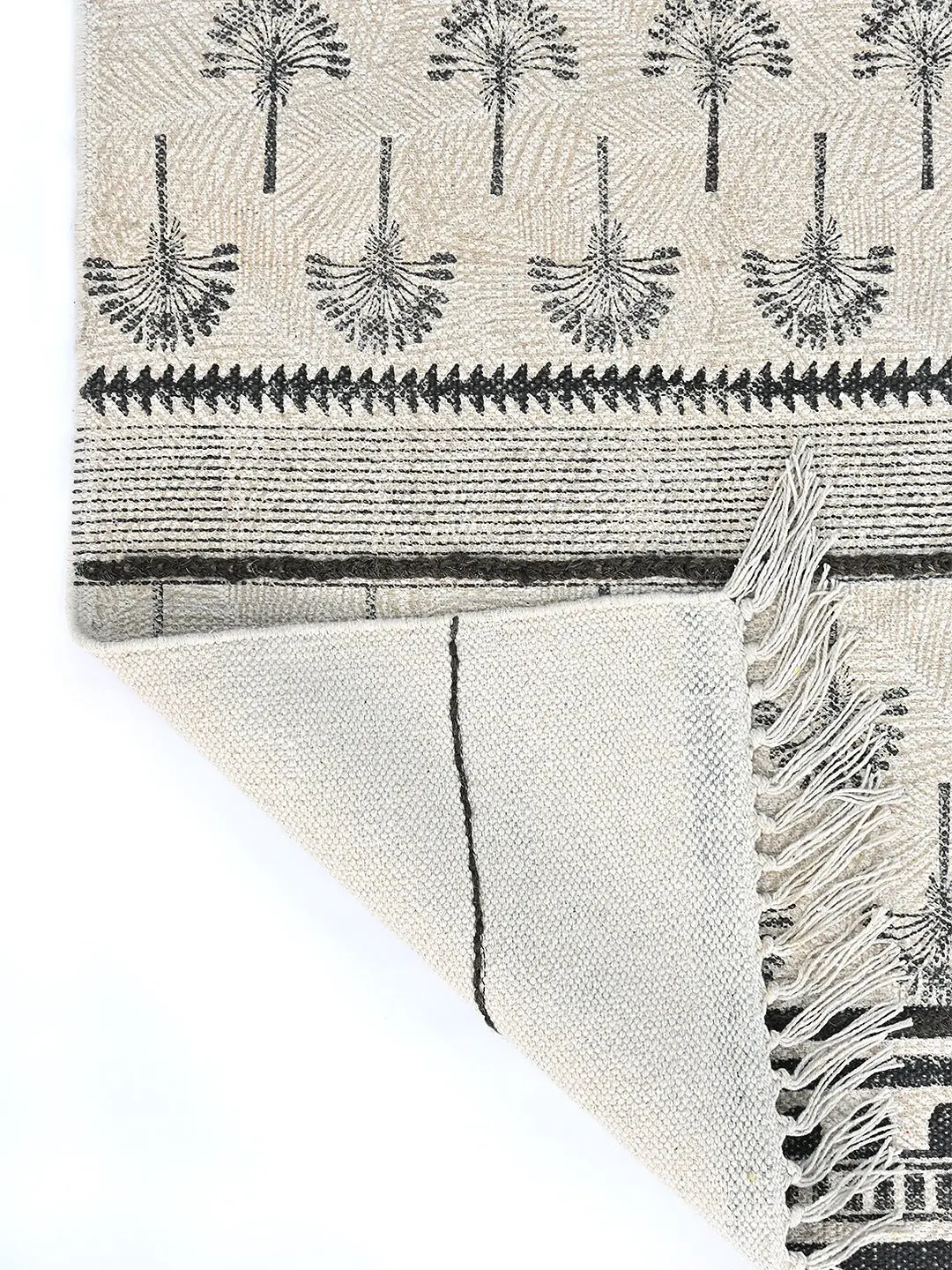 Palms Block Printed Cotton Rug 6