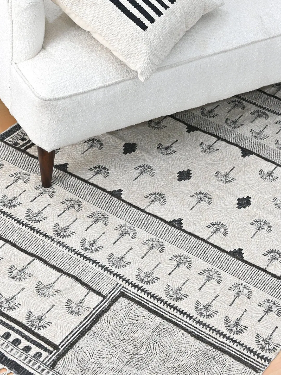 Palms Block Printed Cotton Rug 2