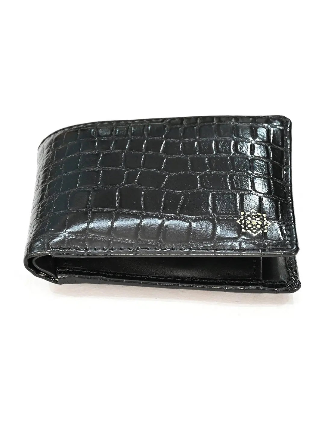 Men Black Textured Genuine Leather Wallet 1