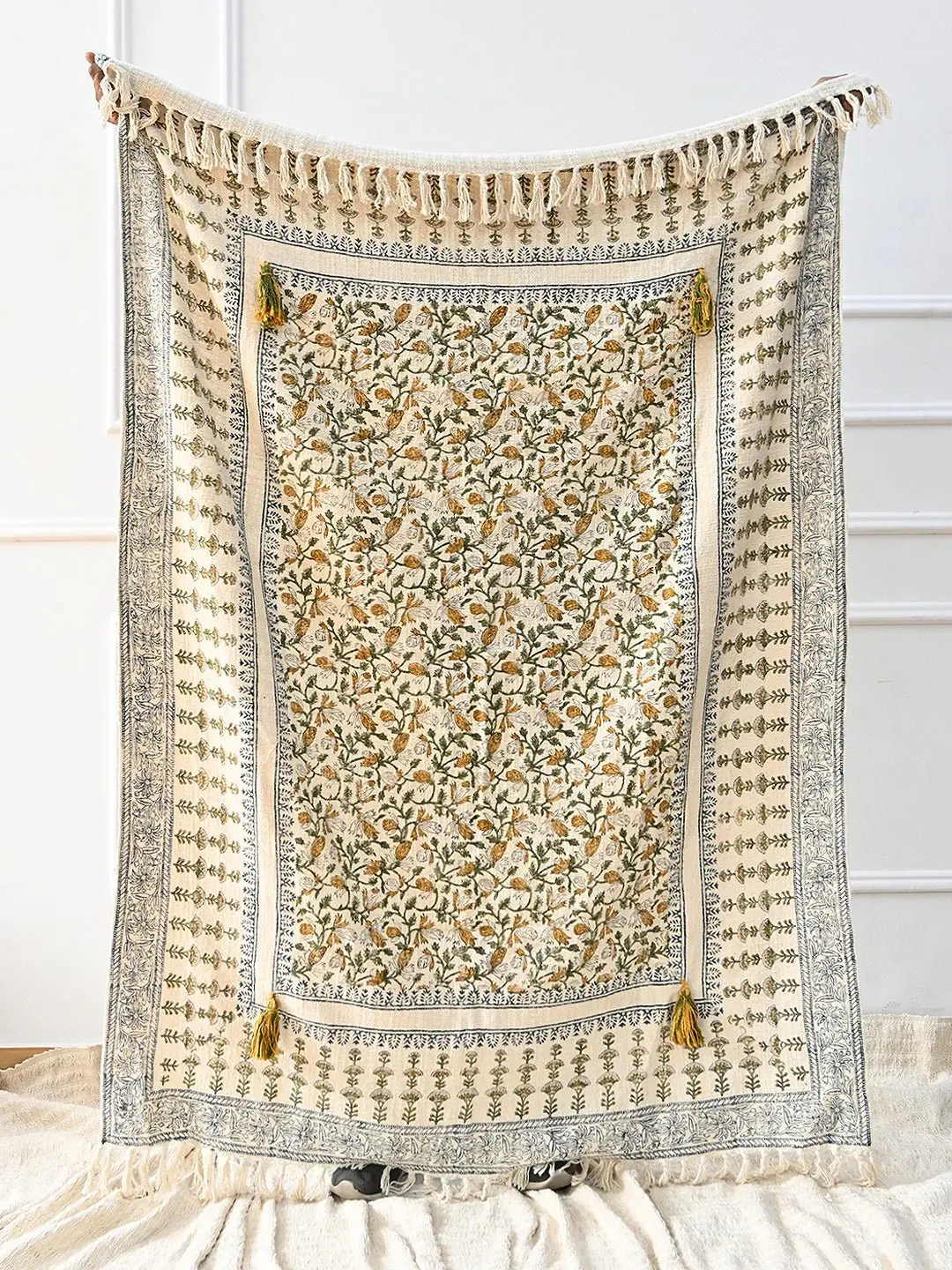 Chartreuse - Block Printed Throw 1