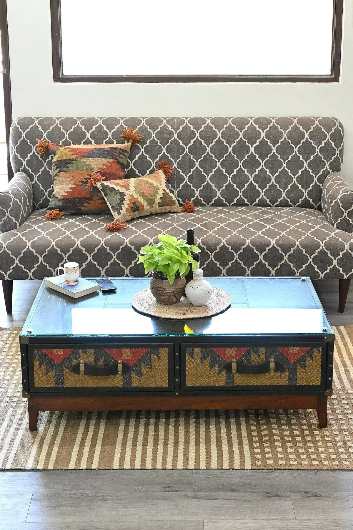Evelyn  Coffee Table In Kilim & Leather 1