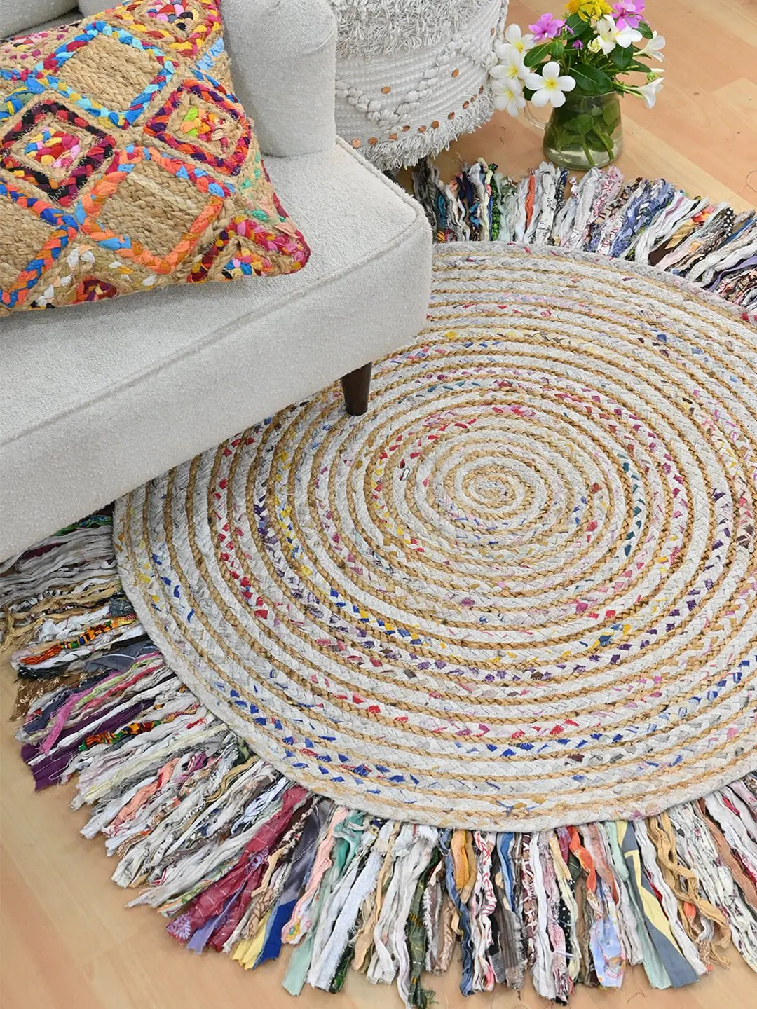 Henry- Round Jute Chindi Rug 1