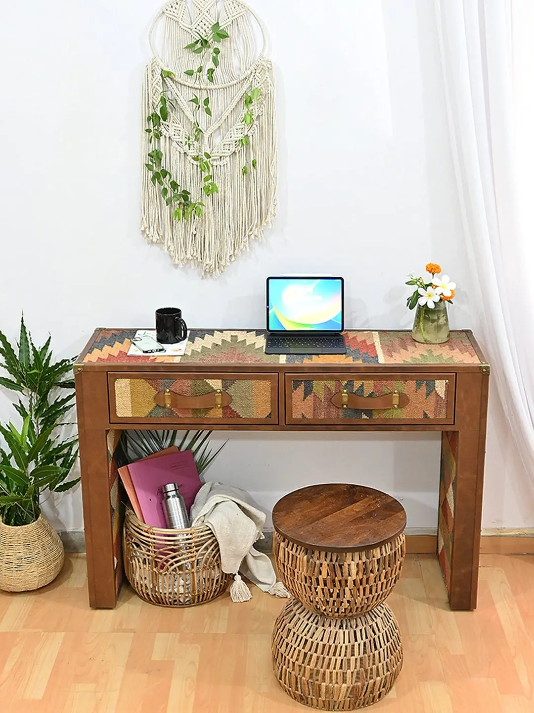 Aahana- Leather & Kilim Console 1