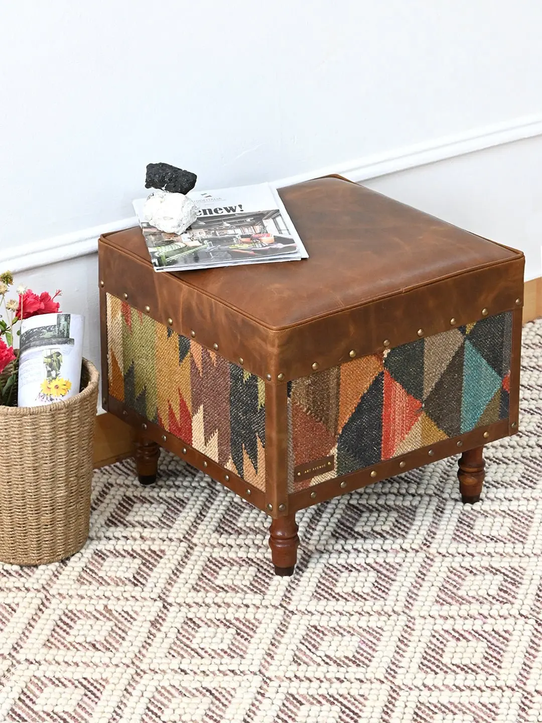 Estelle - Kilim & Leather Ottoman 1