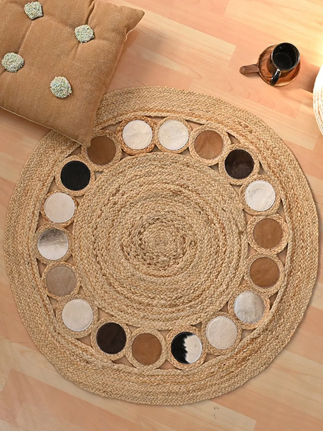 Conklin- Round Jute Beige Brown Rug 4