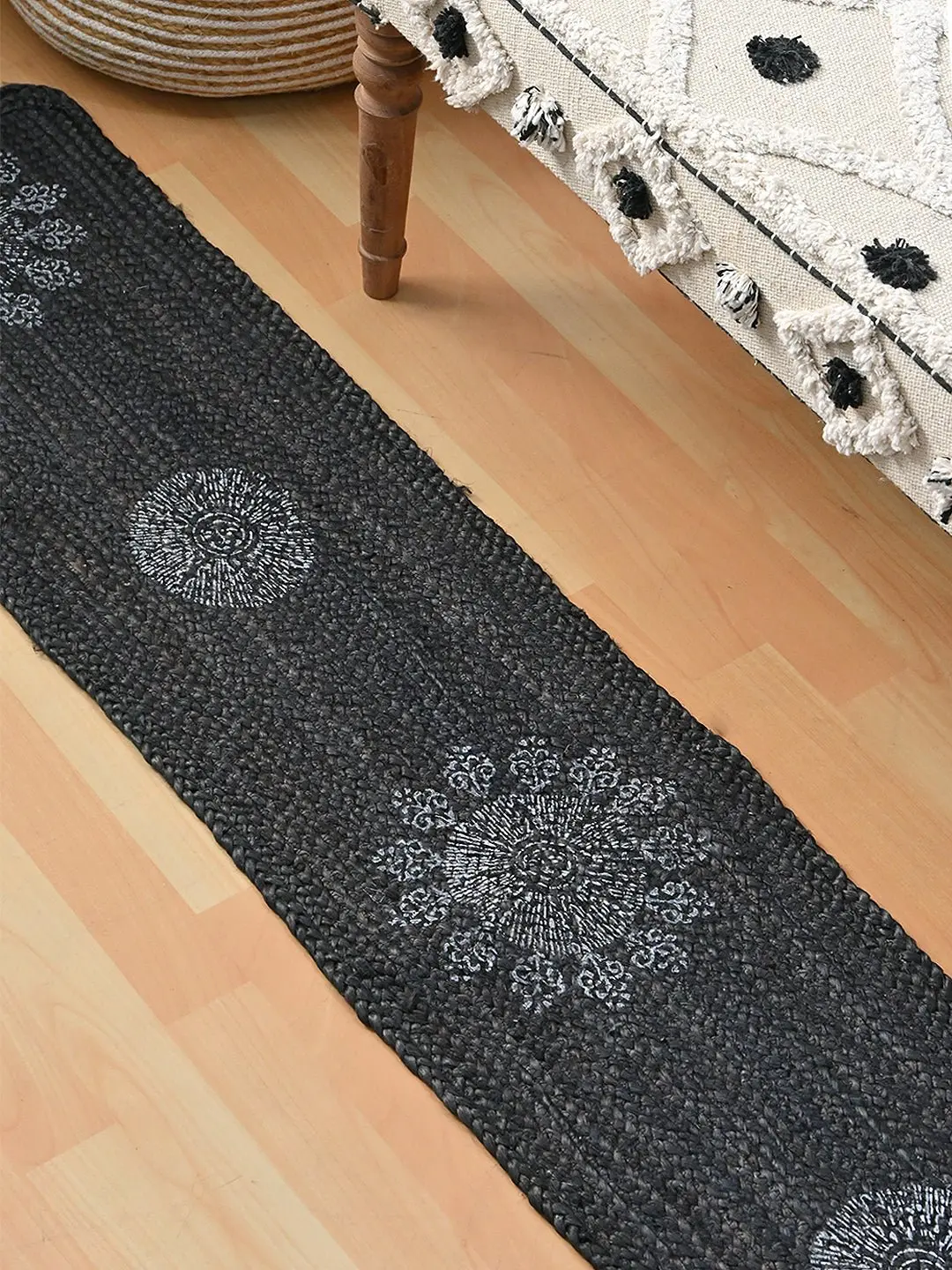 Isaac - Jute Braided Block Printed Floor  Runner 1