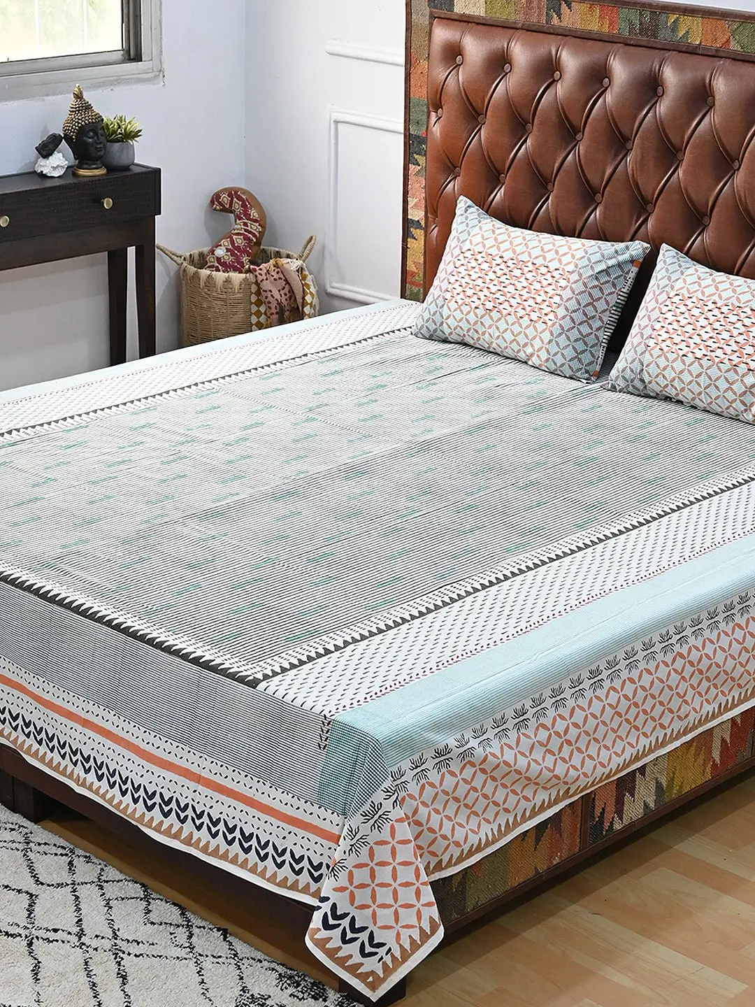 Playful Stripe Cotton Printed Double Bedsheet With Pillow 1