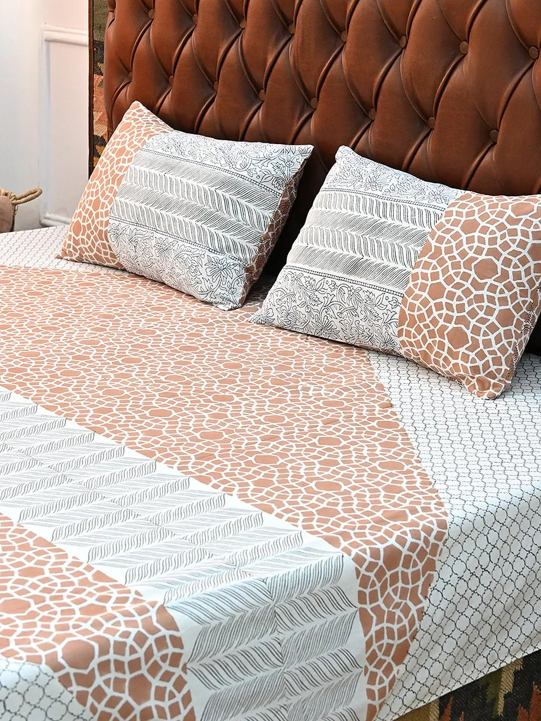 Whimsical Abstract Cotton Printed Double Bedsheet With Pillow 2
